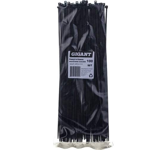 Ленточная хомут-стяжка Gigant 3,6х300 черный, 100 шт G/1/6
