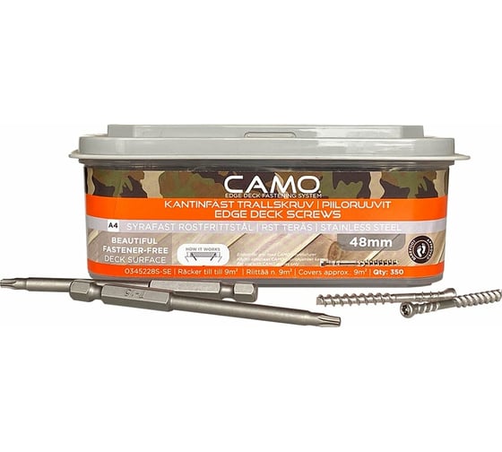 Саморезы по дереву Camo для скрытого монтажа террас и фасадов с помощью инструмента Marksman, нерж. сталь A4, 48 мм, 700 шт. 0345224S