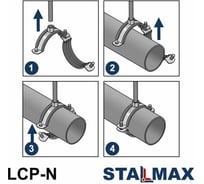 Хомут трубный STALMAX LCP-N AISI 430 6 (162-170 мм) М10 с виброгасителем и гайкой (арт. 11753) нержавеющая сталь AISI 430 (уп. 60 шт) 11753-023