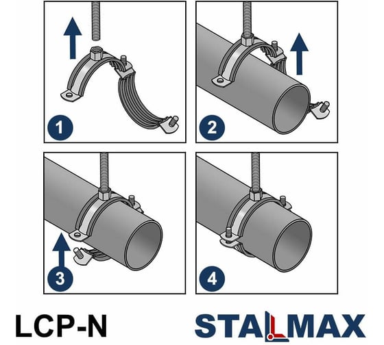 Хомут трубный STALMAX LCP-N AISI 430 6 (162-170 мм) М10 с виброгасителем и гайкой (арт. 11753) нержавеющая сталь AISI 430 (уп. 60 шт) 11753-023 1