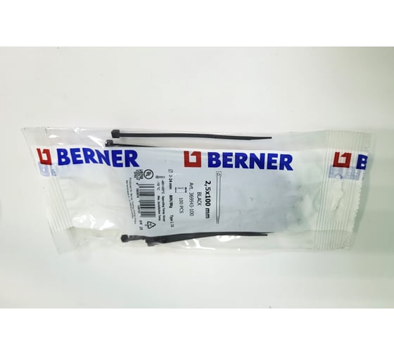 Ленточный хомут с нейлоновым язычком BERNER черный, 102x2.5 369943