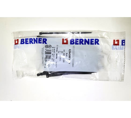 Ленточный хомут с нейлоновым язычком BERNER черный, 102x2.5 369943