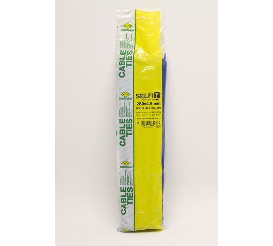 Стяжки SapiSelco синего цвета, 4.5x280 мм, полиамид 6.6, уп. 100 шт. SEL.11.425R