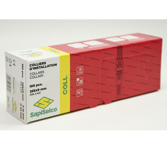 Стяжки с двойной горизонтальной головкой SapiSelco черного цвета, 9x265 мм, полиамид 6.6, уп. 100 шт. COL.3.421