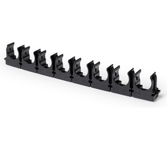 Крепеж-клипса для труб Промрукав для прямого монтажа на 8 мест черная в гофроящике d20 мм (100 шт/кор) PR13.02860 1