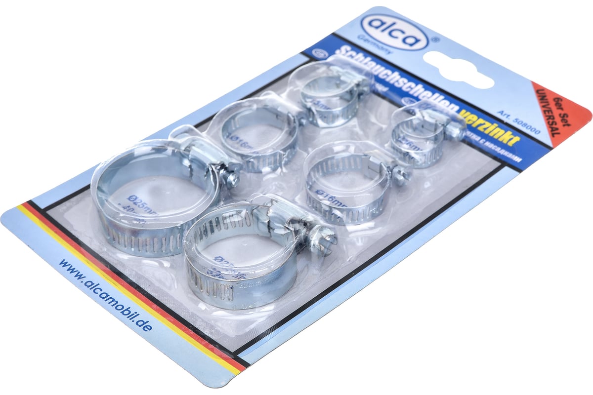 Набор металлических хомутов Alca оцинкованные, 6-40 мм, 6 шт. 508000 ...