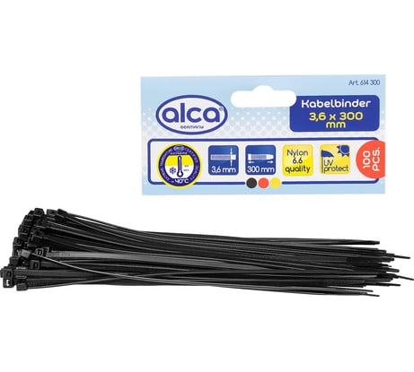 Пластиковая стяжка хомут Alca 3,6x300 мм, 100 шт. 614300