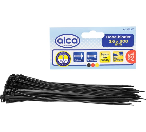 Пластиковая стяжка хомут Alca 3,6x300 мм, 100 шт. 614300 1