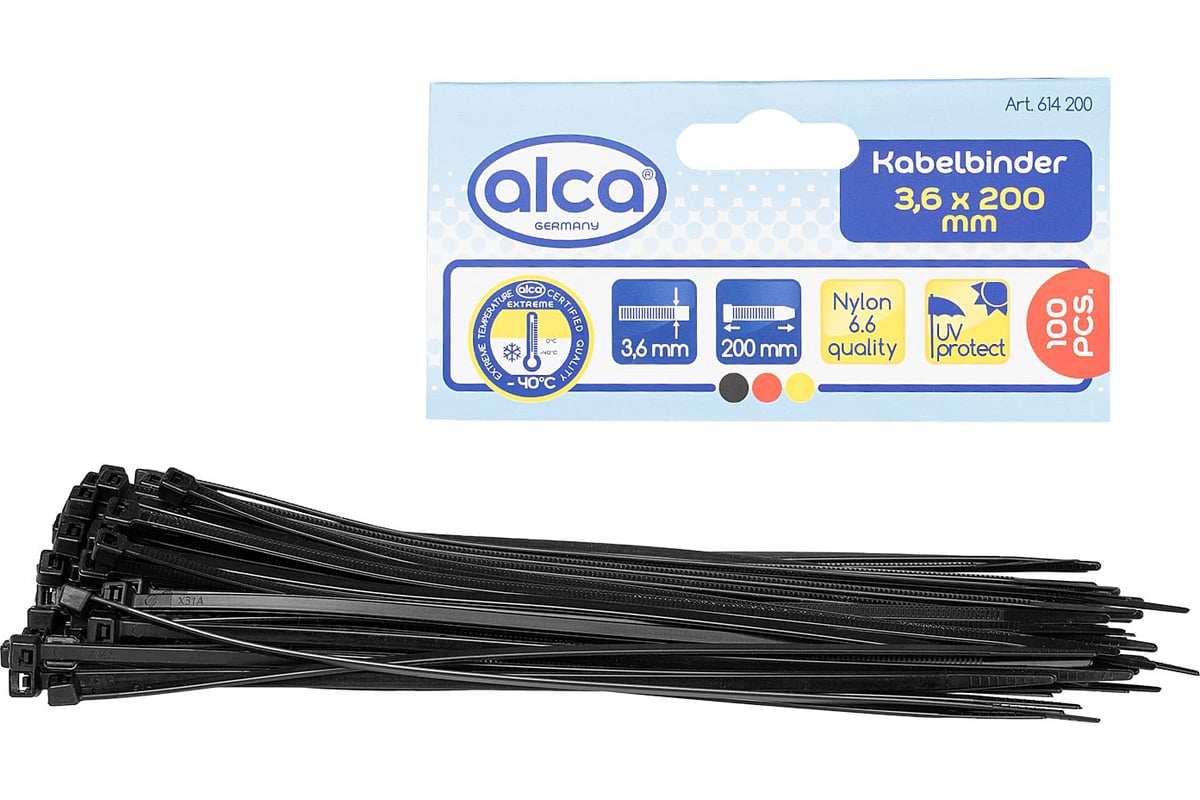 Пластиковая стяжка хомут Alca 3,6x200 мм, 100 шт. 614200 - выгодная ...