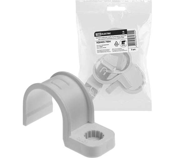 Крепеж-скоба TDM ELECTRIC для трубы 32 мм односторонняя для прямого монтажа серая, упаковка 300 штук SQ0405-7004