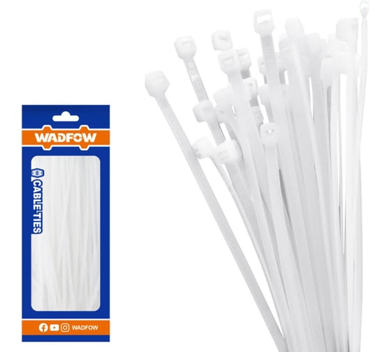 Кабельные стяжки WADFOW белые 9х760 мм 100 шт 5/10 WTE376090
