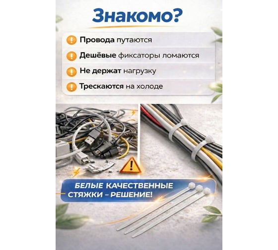 Хомут-стяжка OXION 2,5x100 белый, 10 упак. по 100 шт., нейлон, арт. OX-CT-2.5*100WH-100-10pack