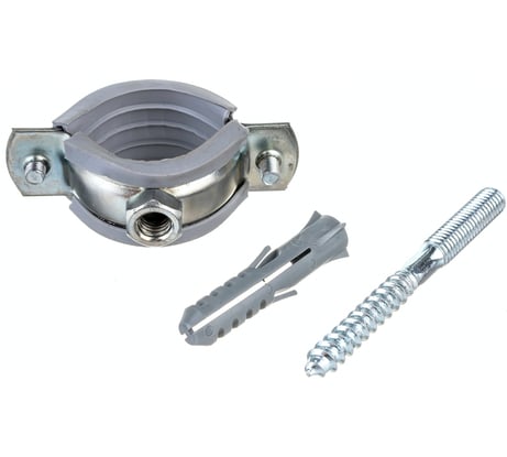 Металлический сантехнический хомут Хоммет 1” 32-37 мм, шпилька М8х70, дюбель 10х50 RUS001