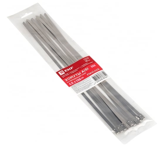 Хомут EKF FlexLock PROxima из нержавеющей стали AISI 304 4.6x290, 10 шт. plc-fl-tss-304-4.6x290-r