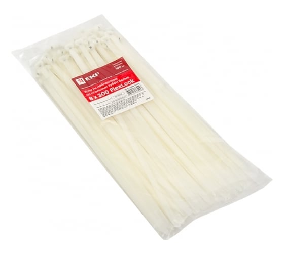 Нейлоновый хомут со стальным зубом EKF PROxima (б), 8x300, 100 шт. plc-fl-ctsbw-8x300