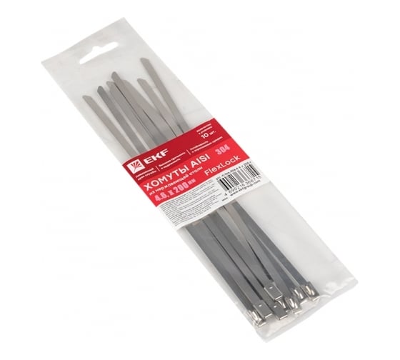Хомут EKF FlexLock PROxima из нержавеющей стали AISI 304 4.6x200, 10 шт. plc-fl-tss-304-4.6x200-r