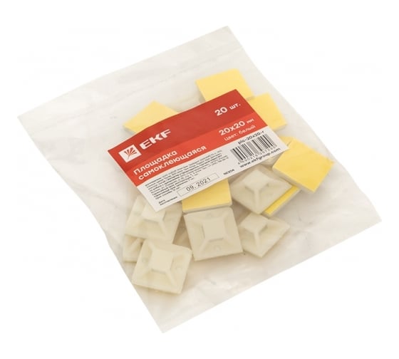 Площадка самоклеящаяся EKF PROxima 20x20 мм, белая, 20 шт. plc-20x20-r