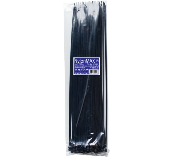 Кабельная стяжка (хомут) Nylon Max нейлоновая, 3.6x370, черный, 100 шт. 4603777989163 TY-4X370Bk 1