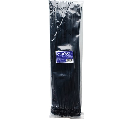 Кабельная стяжка (хомут) Nylon Max нейлоновая, 4.8x370, черный, 100 шт. 4603777989262 TY-5X370Bk 1