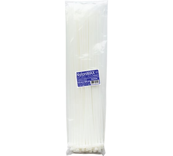 Кабельная стяжка (хомут) Nylon Max нейлоновая, 4.8x400, белый, 100 шт. 4603777989293 TY-5X400Wh 1