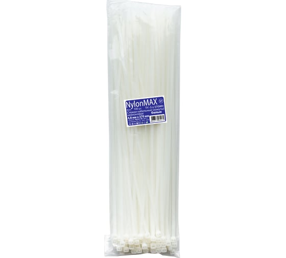 Кабельная стяжка (хомут) Nylon Max нейлоновая, 4.8x370, белый, 100 шт. 4603777989279 TY-5X370Wh 1