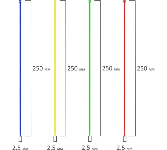 Нейлоновые сверхпрочные цветные стяжки (хомуты) в тубе SONNEN 2,5x200 мм, комплект 200 шт. 607925