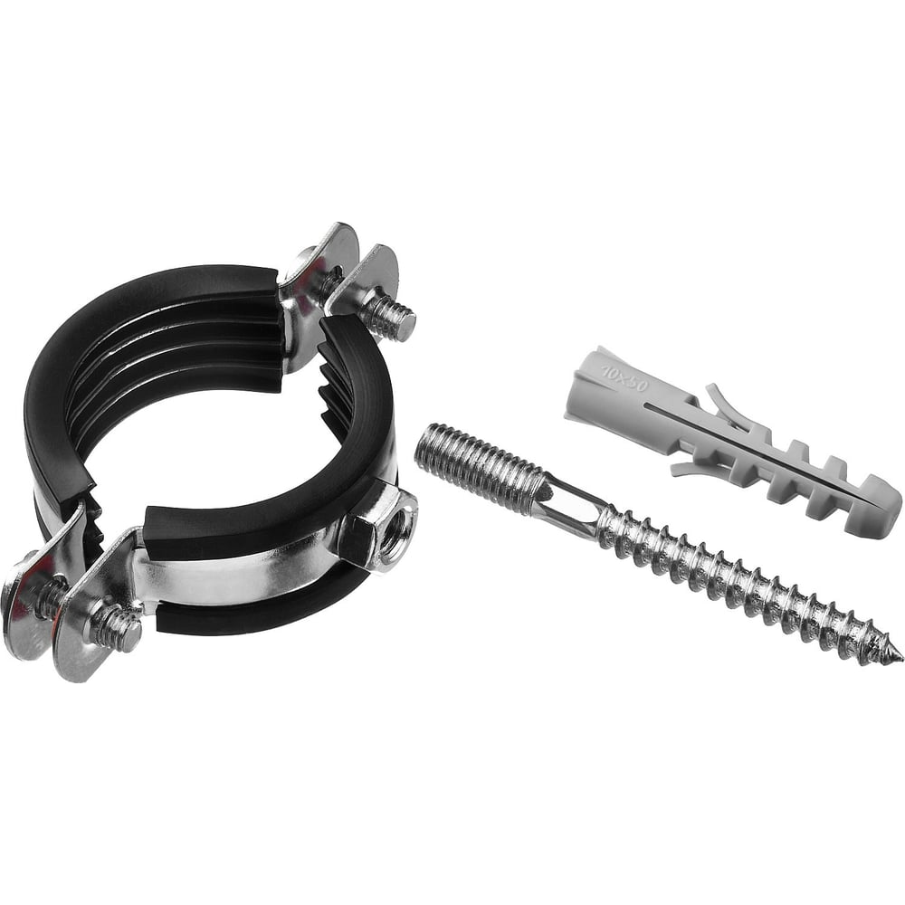 Комплект: хомут с гайкой, шпилька-шуруп, дюбель пластиковый AQUALINK 1 ...