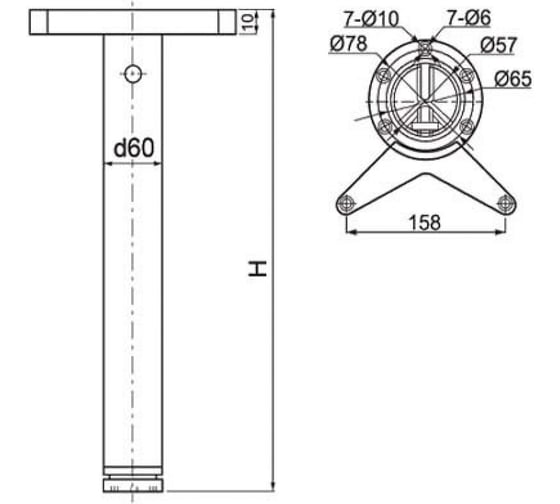 Ножка для стола MFK-TORG 110 см, матовый хром, крепление усы 4488 Н-110 МХ