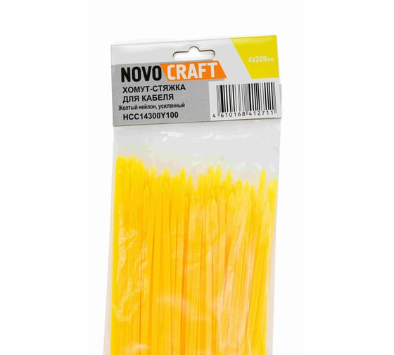 Нейлоновая хомут-стяжка Novocraft 4x300 мм, желтая, уп. 100 шт. HCC14300Y100