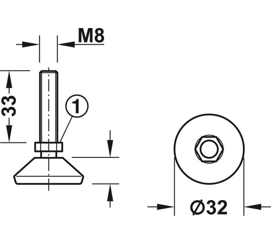 Регулируемая опора Hafele 1 M8x33 мм 651.00.113