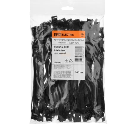 Ремешковый крепеж TDM ELECTRIC 7,6x165 черный, 100 шт. SQ0516-0303