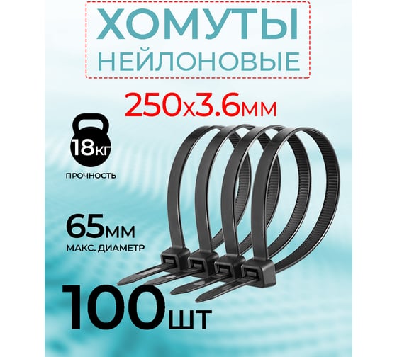 Стяжка TWIST NETKO Optima нейлоновая, 250х3,6 мм, 100 шт., черная, светостойкая ST-250Х3.6-BK