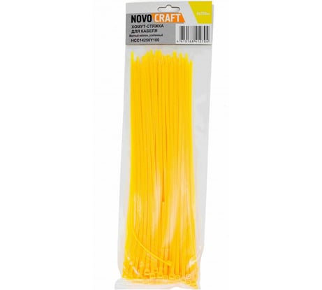 Хомут-стяжка NOVOCRAFT нейлоновая, 4x250 мм, желтая, уп. 100 шт. HCC14250Y100