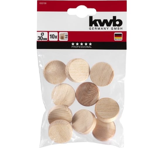 Деревянная пробка KWB 30 мм, 10 шт. 0321-30