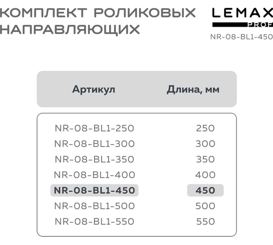Комплект роликовых направляющих Lemax PROF 450 мм (толщина 0.8 мм), черный NR-08-BL1-450