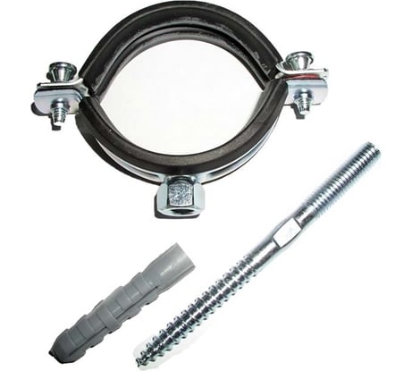 Оцинкованный хомут с резиновым уплотнителем MasterProf 3", M10, с шурупом и дюбелем ИС.140024