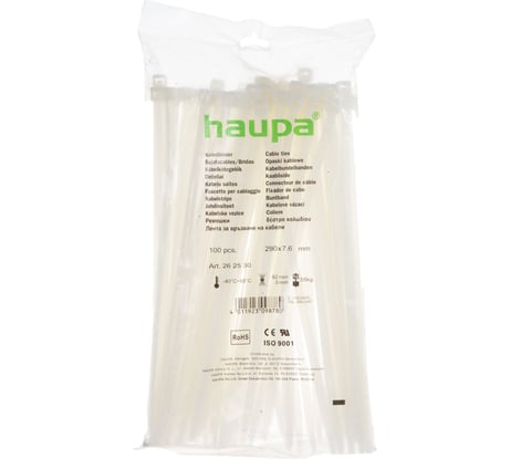 Кабельные стяжки, цвет естественный, 290x7,6 мм упак. 100 шт. HAUPA 262530