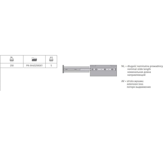 Шариковые направляющие полного выдвижения GTV GX1 45/250 мм PK-0H45250GX1