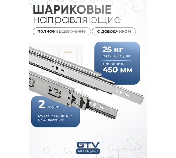 Шариковые направляющие GTV Versalite LIGHT с доводчиком PK-L-H45-450-GX