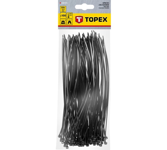 Хомуты 2,5 x 200 мм 100 шт. черный TOPEX 44E972