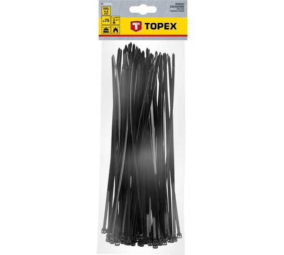 Хомуты (4.8 x 300 мм, 75 штук, черный) TOPEX 44E980
