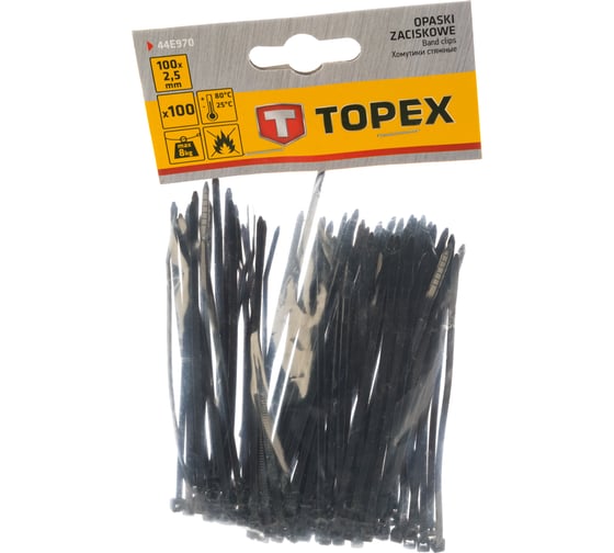 Хомут, 100 шт. 2.5 x 100 мм, черный TOPEX 44E970