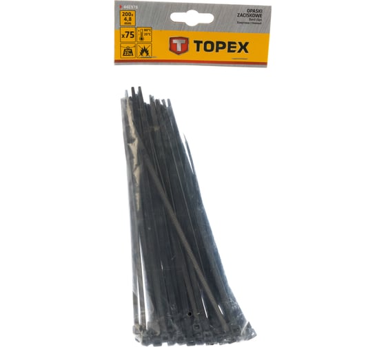 Хомут, 75 шт. 4.8 x 200 мм, черный TOPEX 44E978