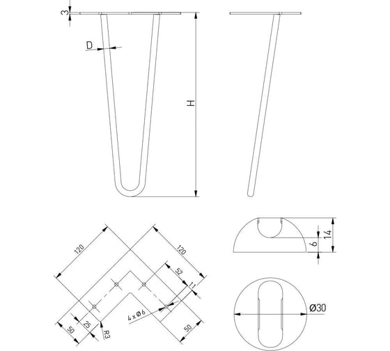 Ножка GTV NM-ARTO-10-2R711 черный матовый, 2 прутка, D-10 мм, H-711 NM-ARTO-10-2R711-20M