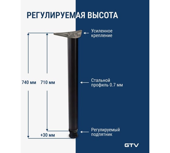 Опора с верхним креплением GTV 60x710 "innovo", черная NM-A60710-20
