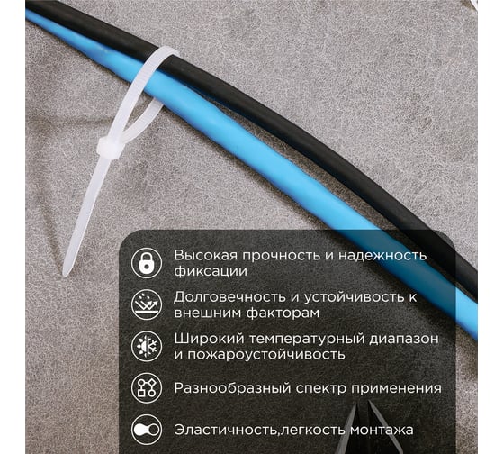 Нейлоновая многоразовая стяжка REXANT 100x2,5мм, белая 100 шт/уп 07-0109