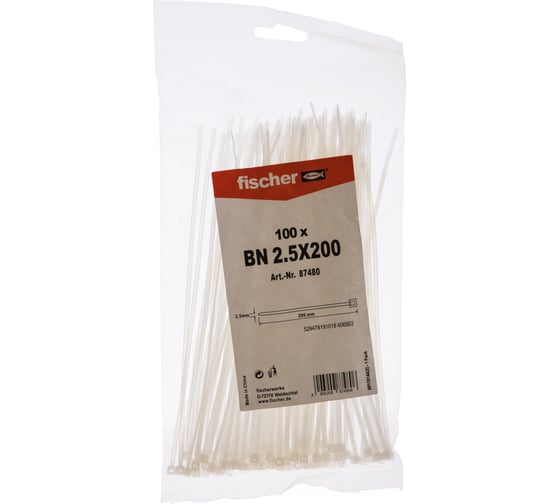 Кабельная прозрачная стяжка  Fischer BN 2.5X200 100 шт. 87480 1