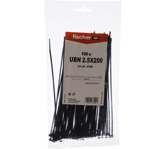 Кабельная стяжка Fischer UBN 2.5X200 устойчивая к УФ 100 шт. 87490