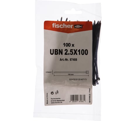 Кабельная стяжка Fischer UBN 2.5X100 устойчивая к УФ 100 шт. 87488