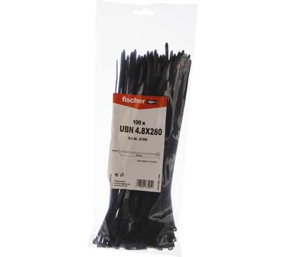 Кабельная стяжка Fischer UBN 4.8X280 устойчивая к УФ 100 шт. 87495
